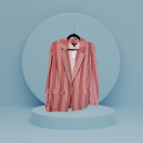 torrid Jackets & Blazers - TORRID Dusty Rose Stripe Longline Boyfriend Blazer Size 1 (1X)